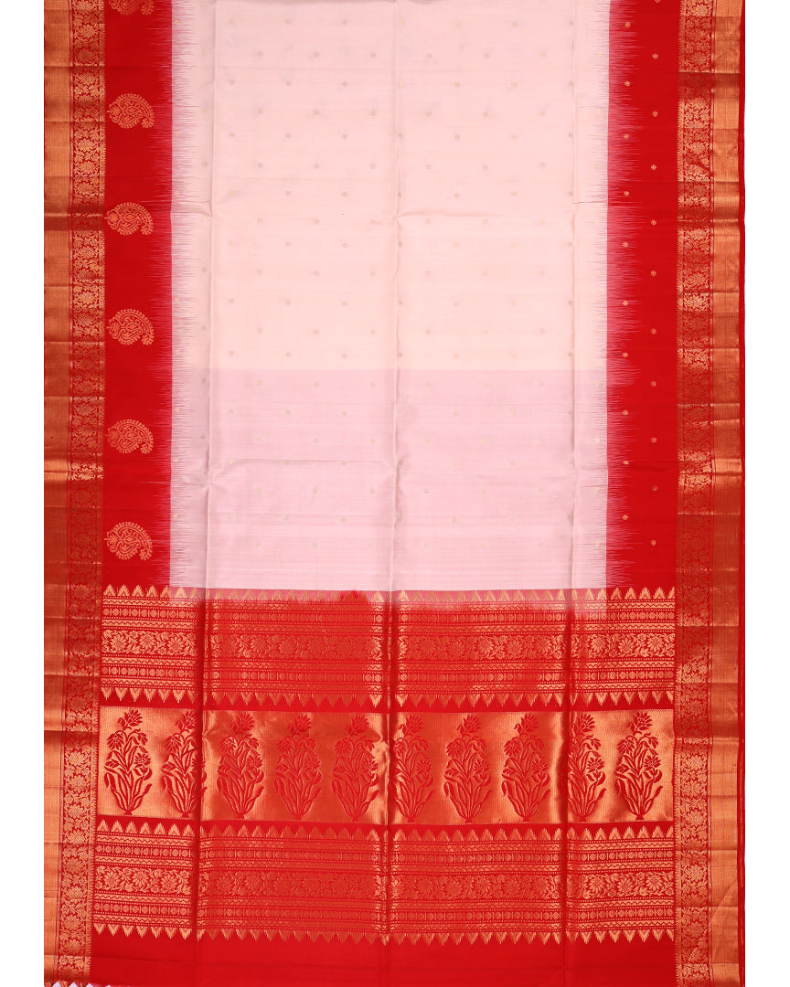 White and Red Soft Silk Saree