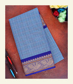 Blue Checkered Cotton Saree