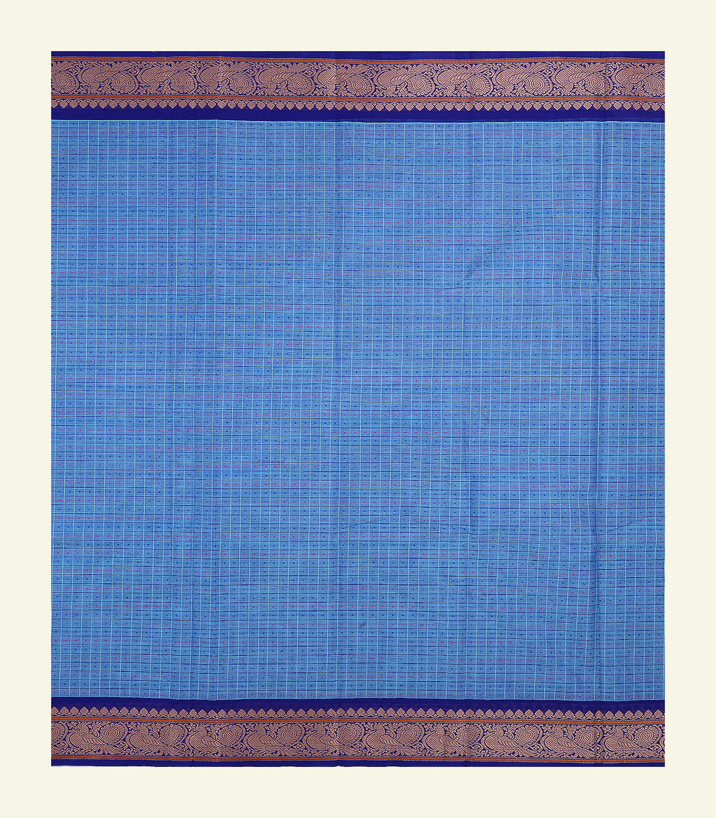 Blue Checkered Cotton Saree