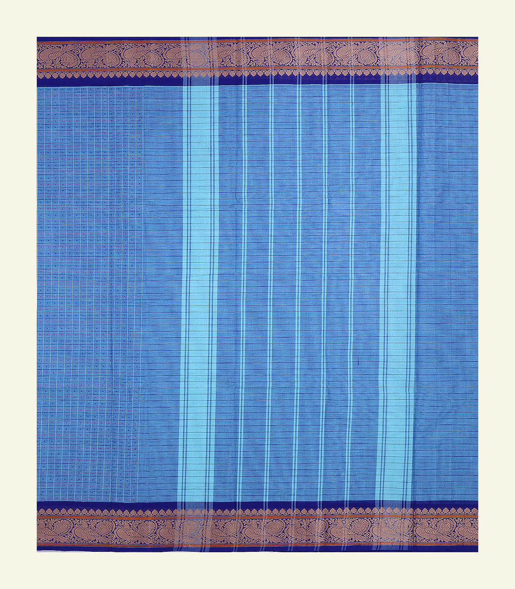 Blue Checkered Cotton Saree