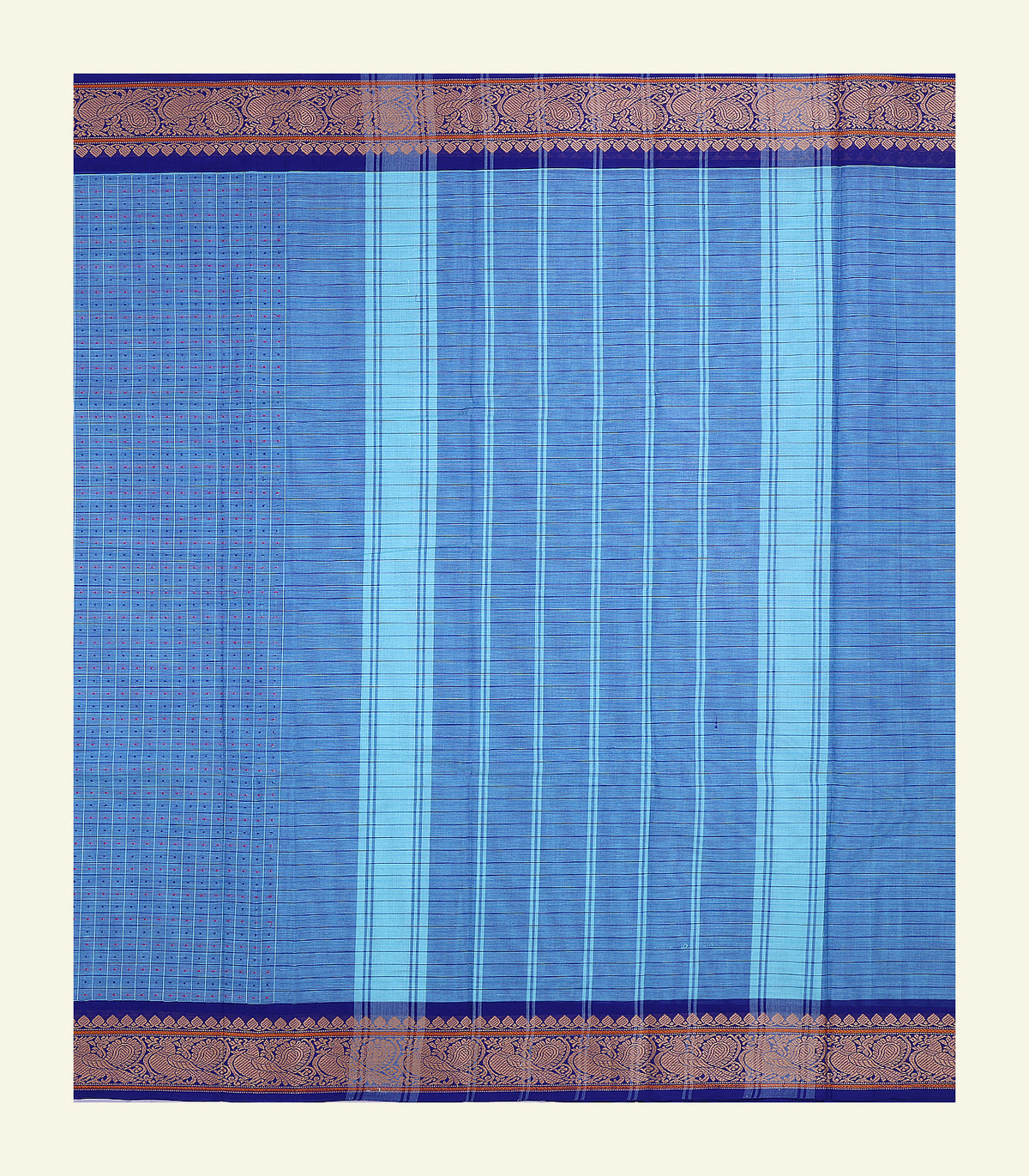 Blue Checkered Cotton Saree
