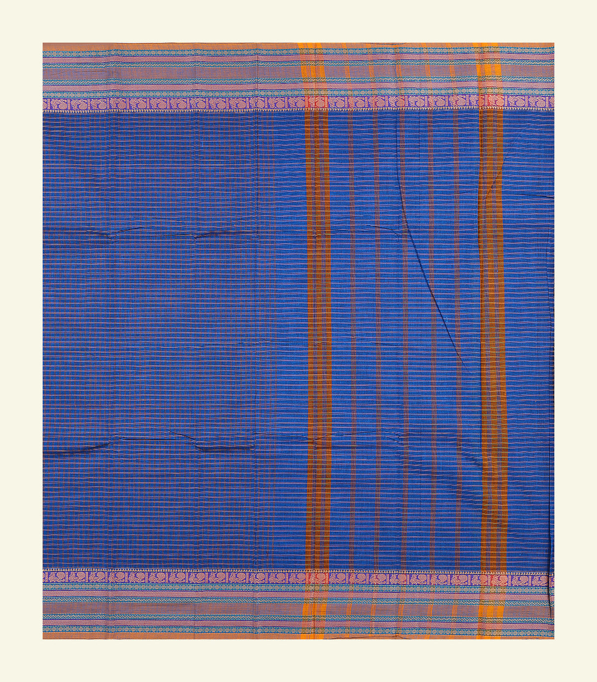Blue Checkered Cotton Saree