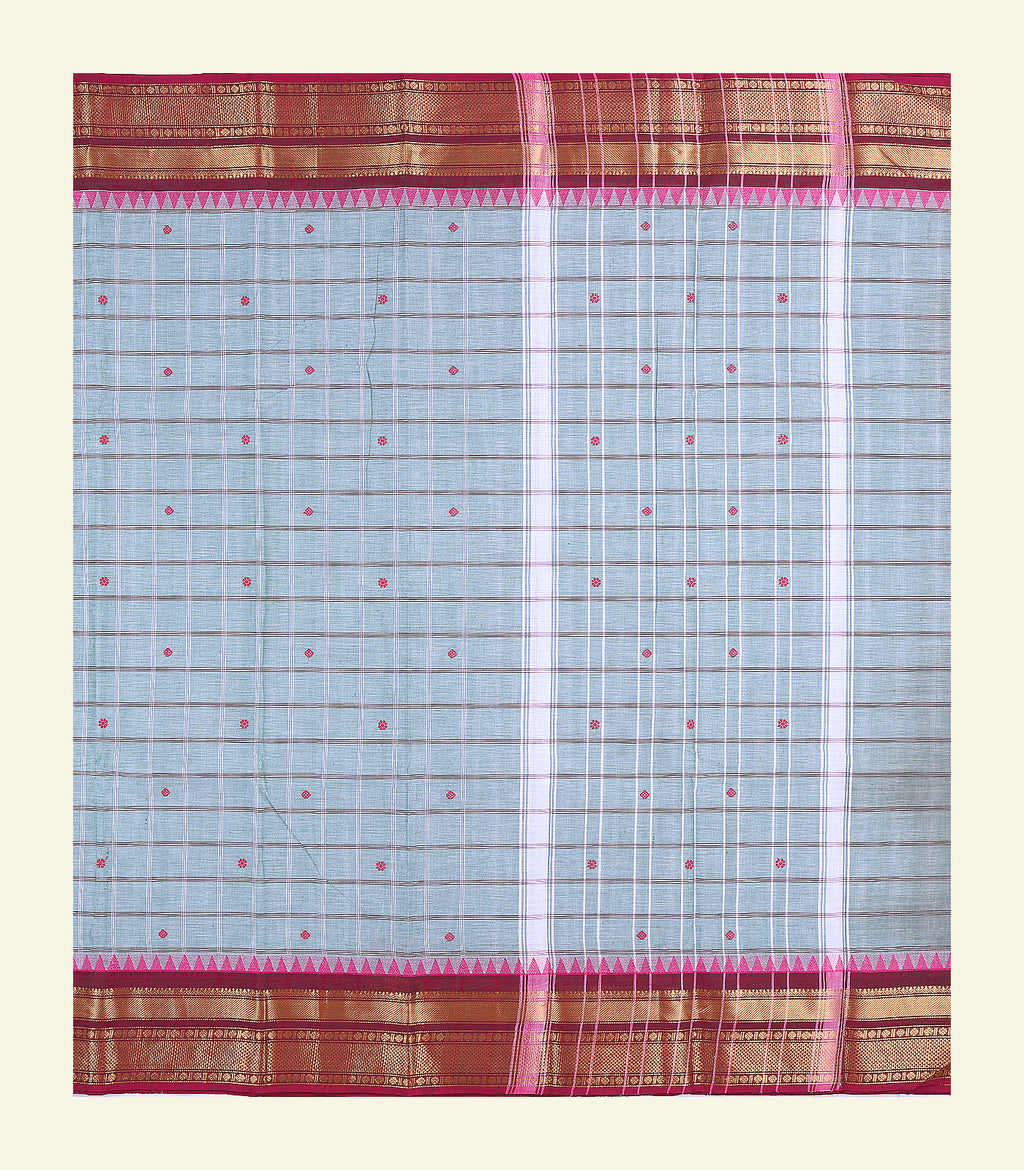 Blue Checkered Cotton Saree
