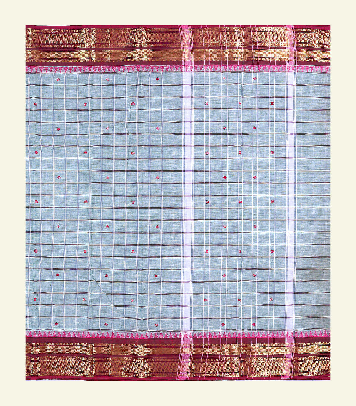Blue Checkered Cotton Saree