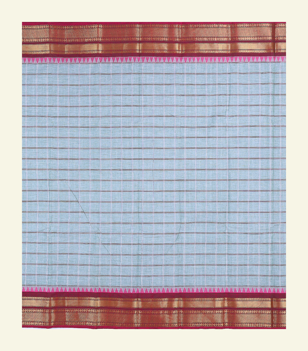Blue Checkered Cotton Saree