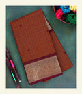 Brown Checkered Cotton Saree