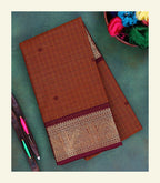 Brown Checkered Cotton Saree