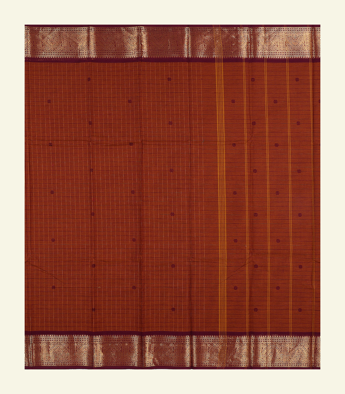 Brown Checkered Cotton Saree
