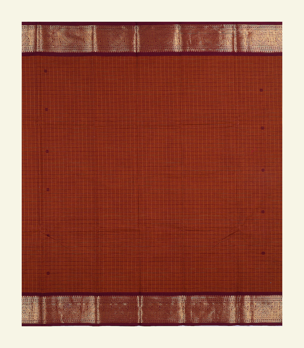 Brown Checkered Cotton Saree