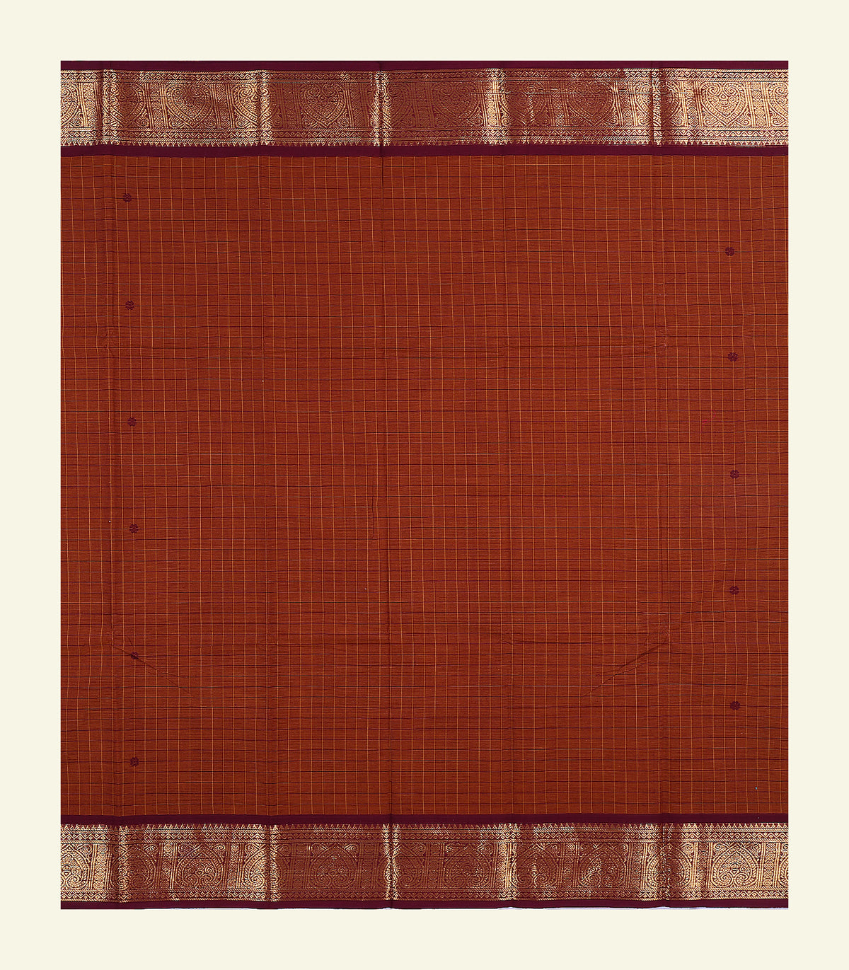 Brown Checkered Cotton Saree