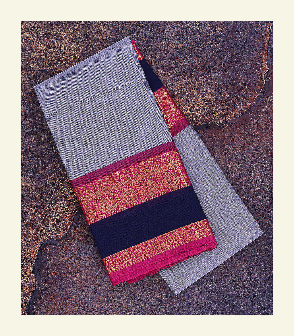 Grey Plain Cotton Saree