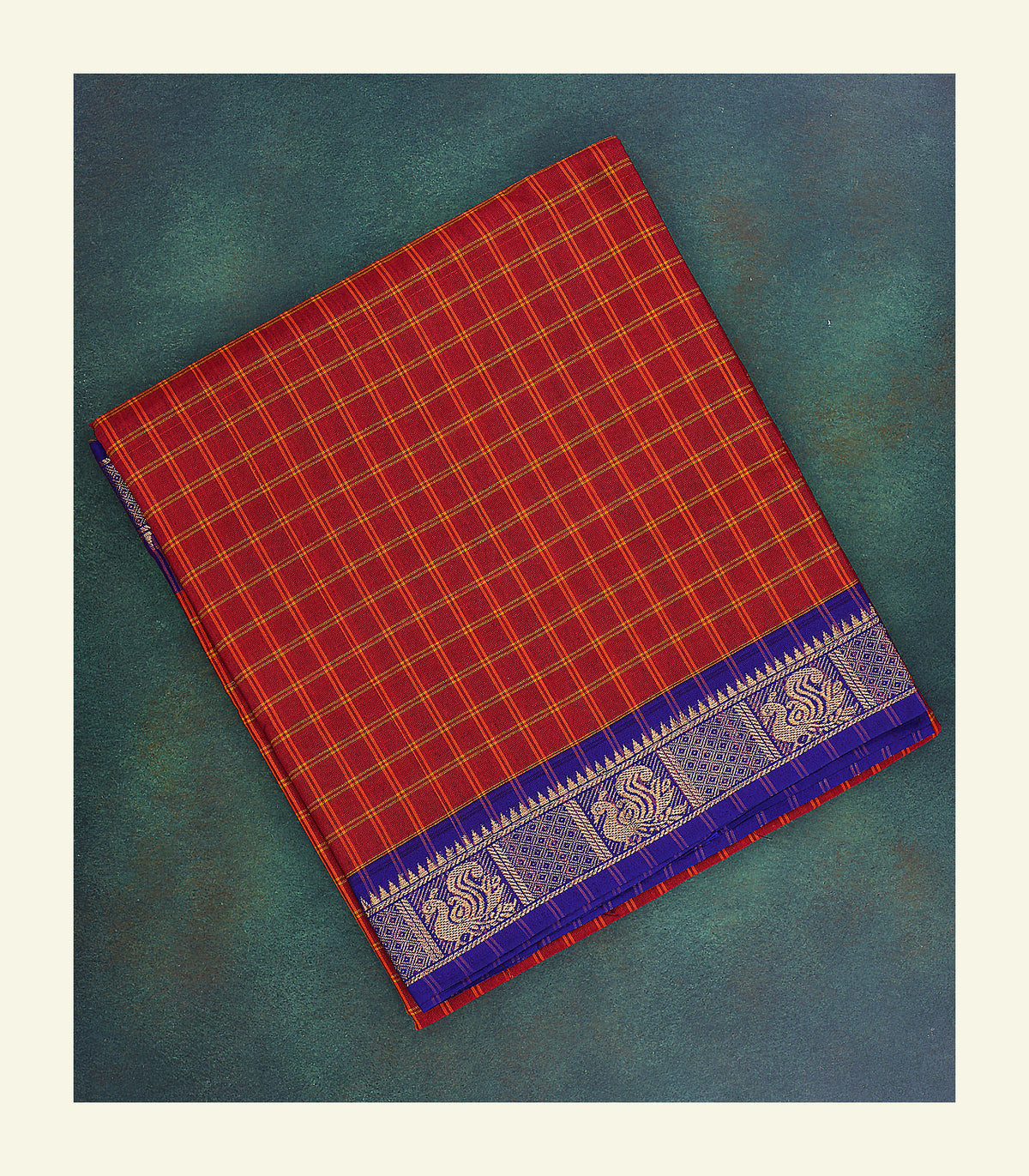Maroon Checkered Cotton Saree