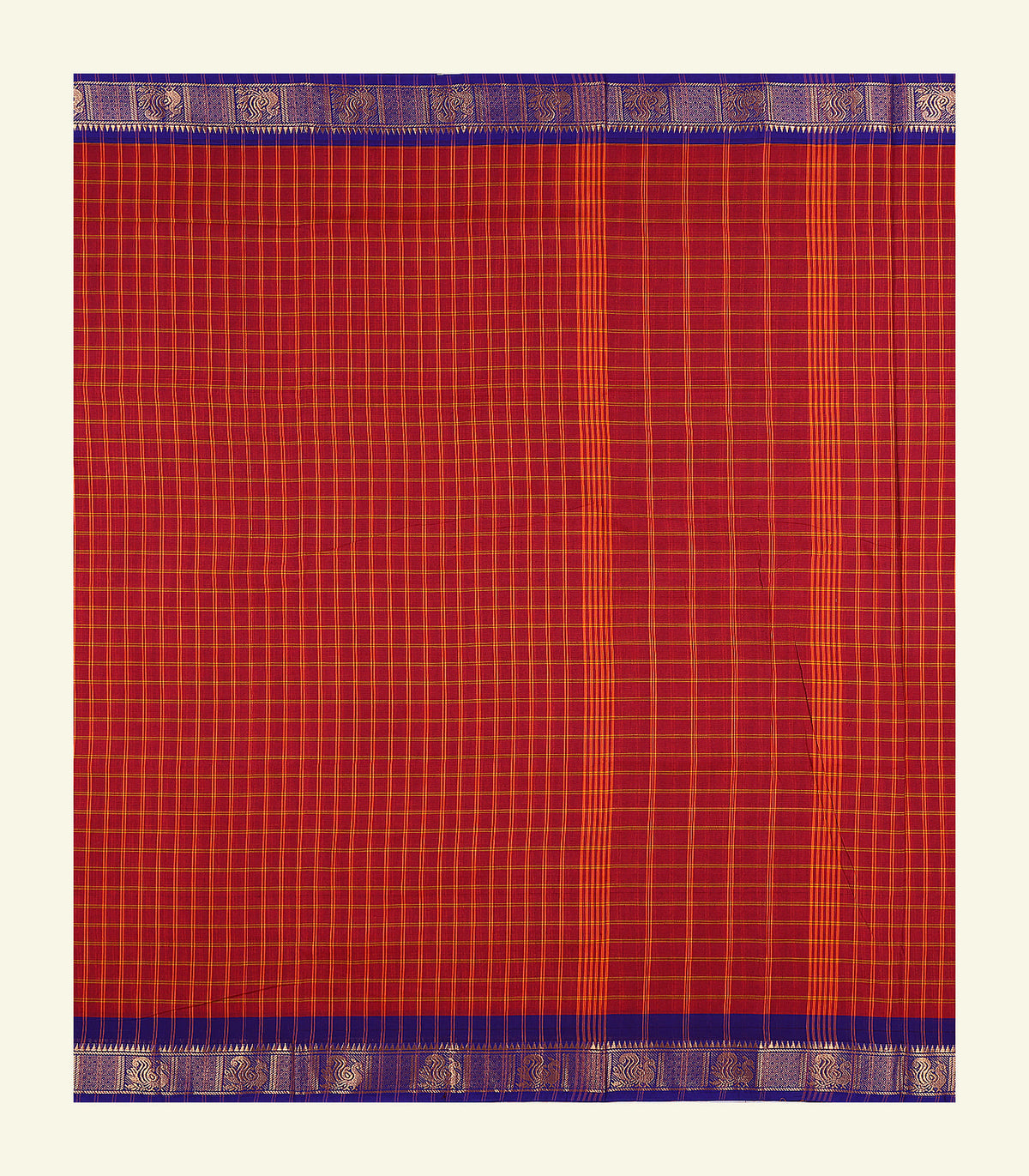 Maroon Checkered Cotton Saree