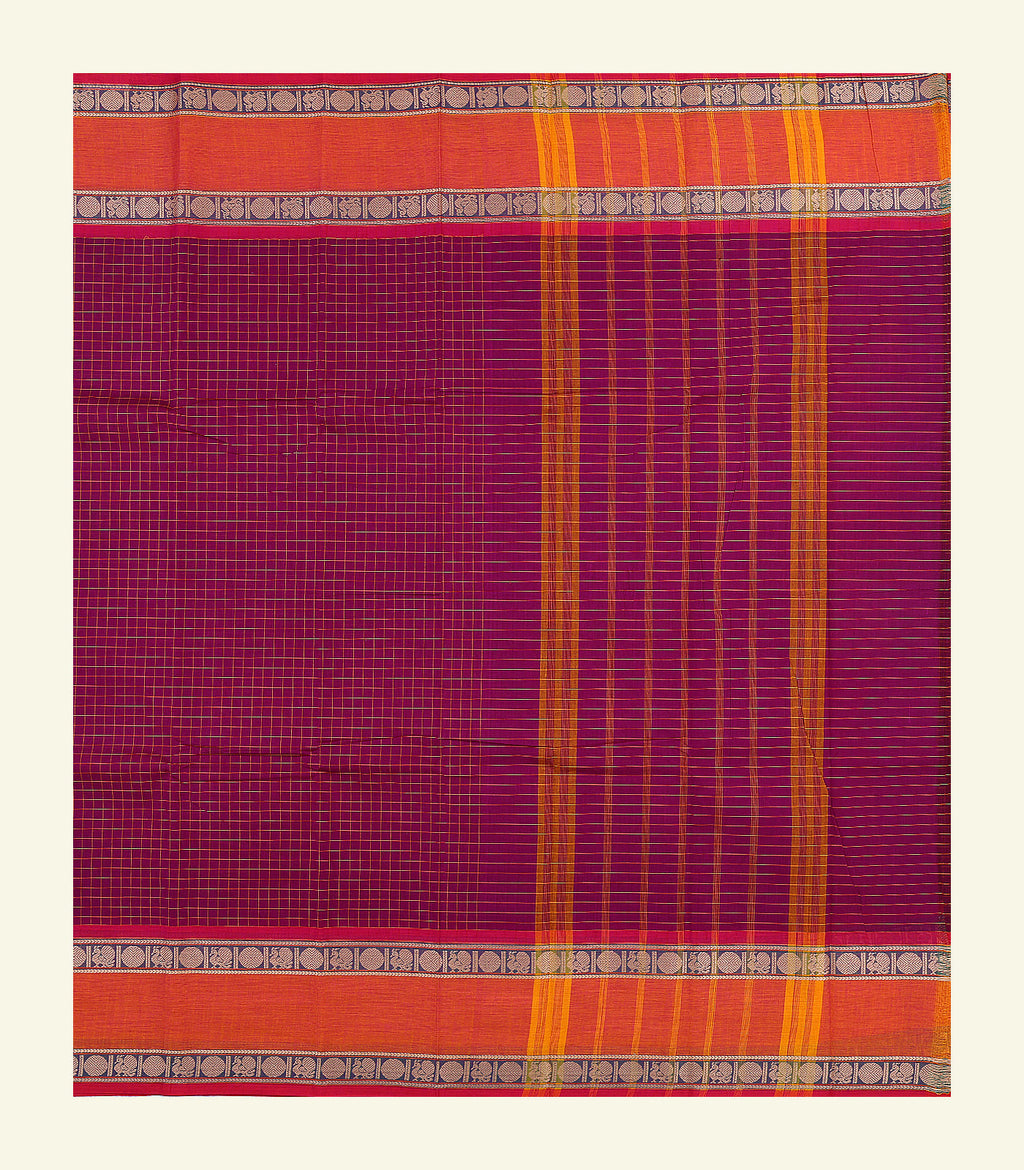 Maroon Checkered Cotton Saree