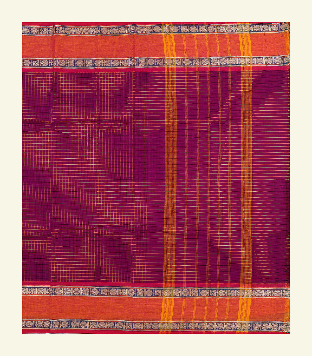 Maroon Checkered Cotton Saree