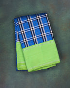 A full image of multi checks kanchipuram silk saree with korvai plain border.