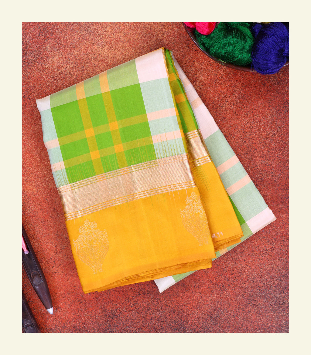 Multicolour Checkered Silk Saree