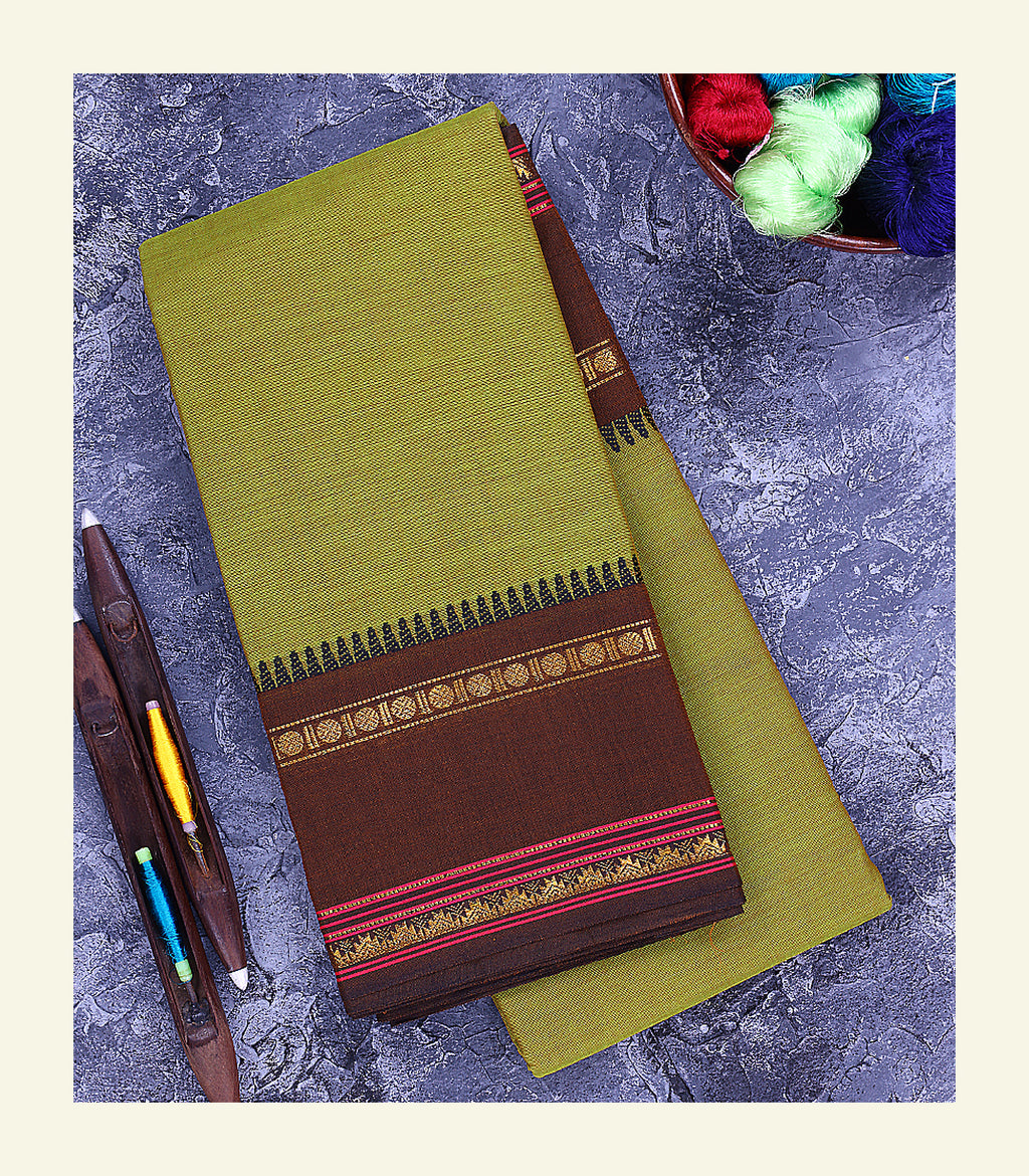 Olive Green Cotton Saree