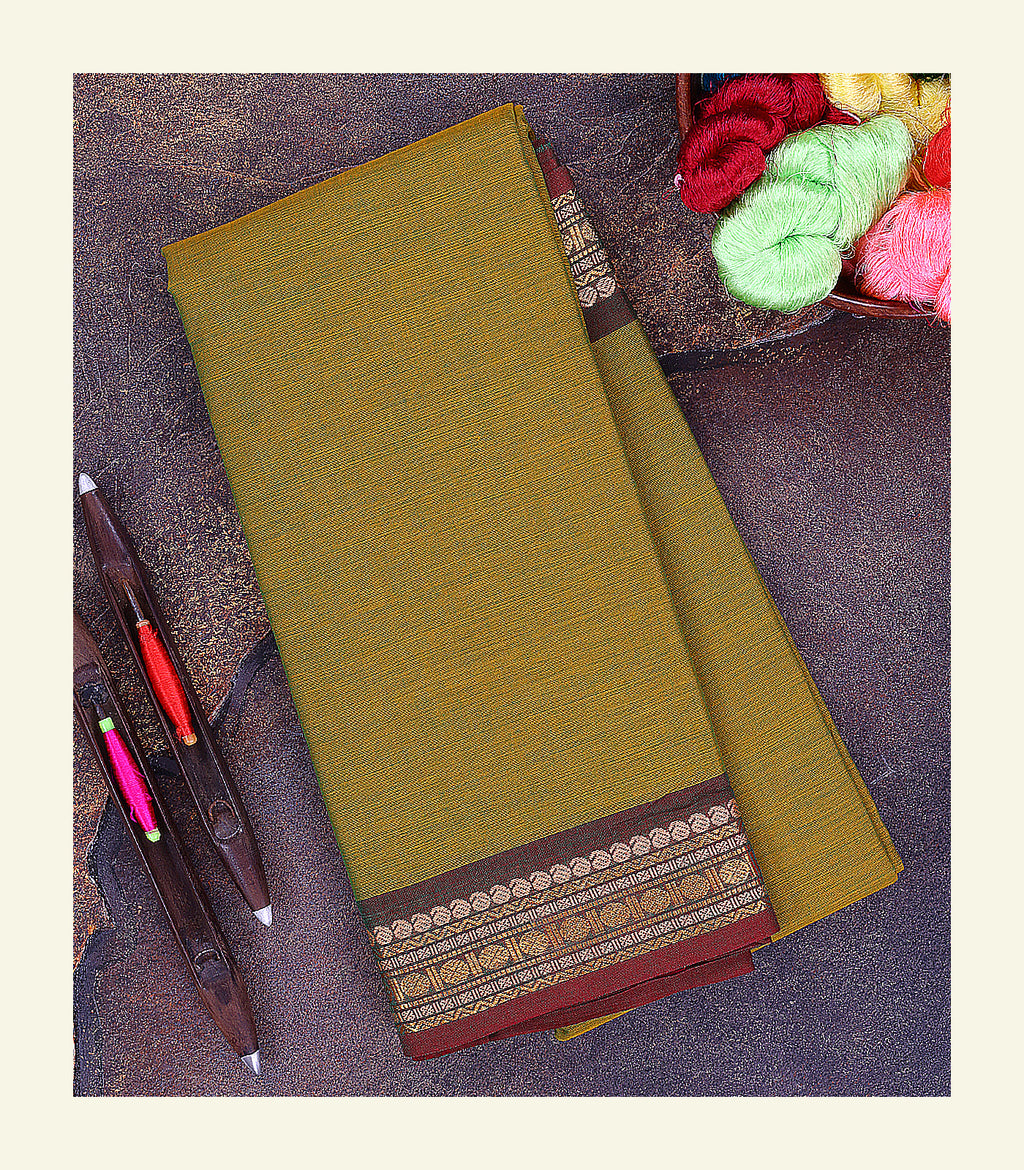 Olive Green Cotton Saree