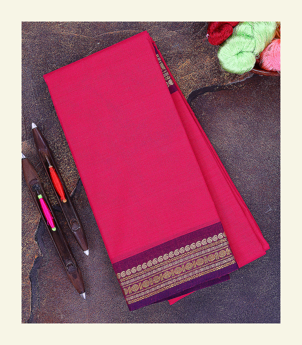 Pink Plain Cotton Saree