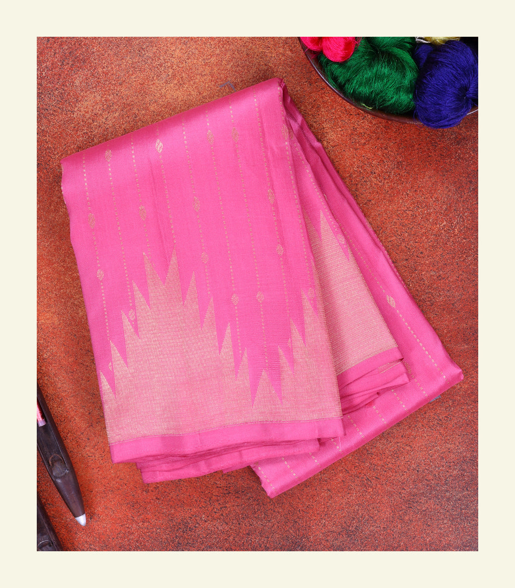 Pink Temple Border Silk Saree