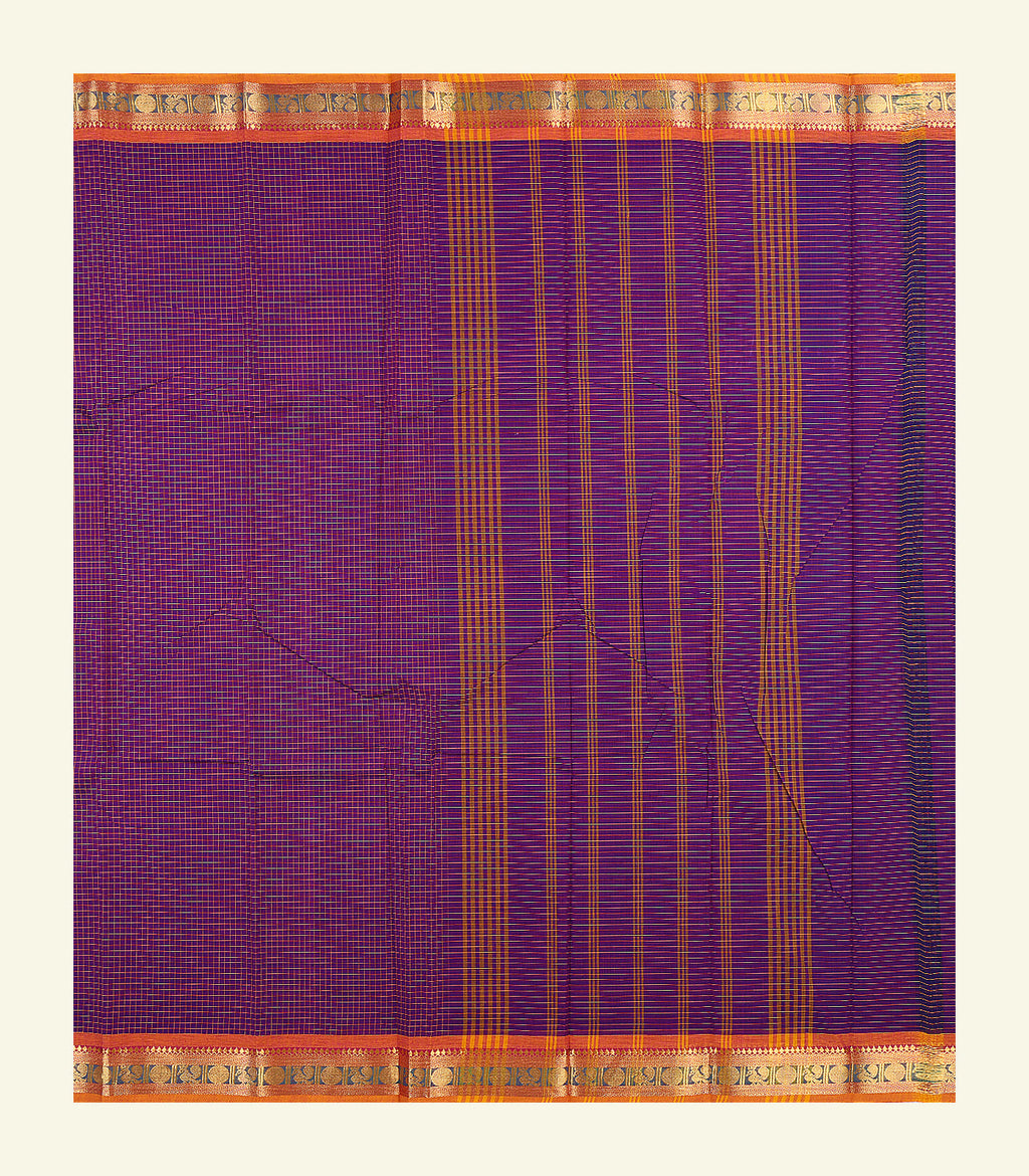 Purple Checkered Cotton Saree