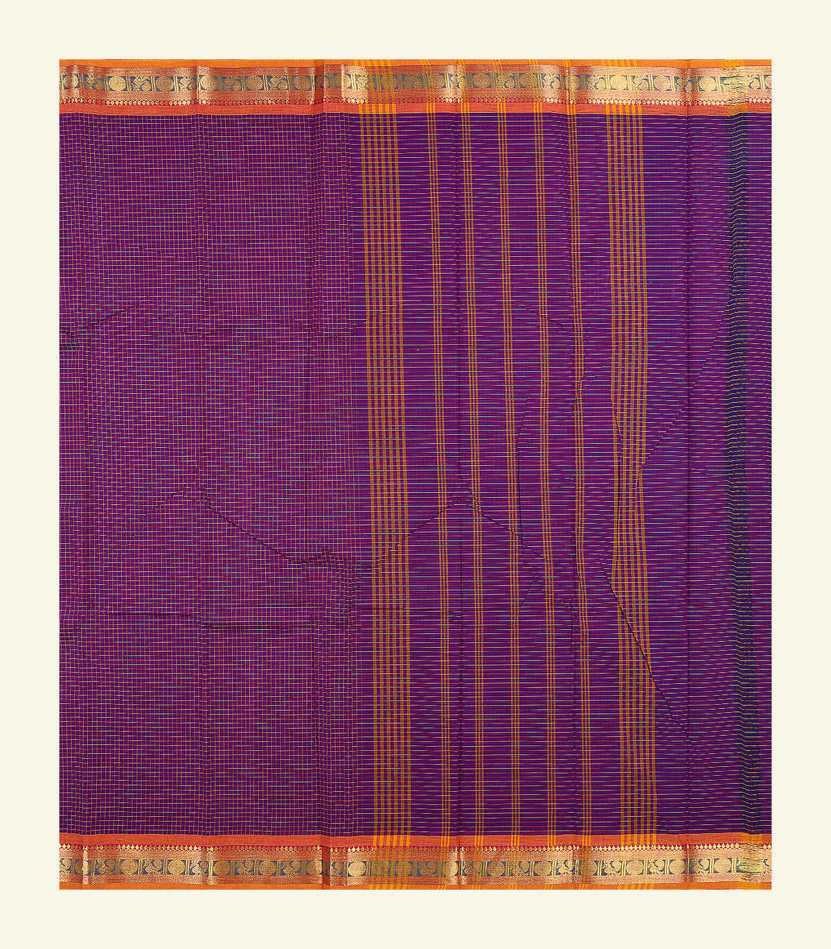 Purple Checkered Cotton Saree