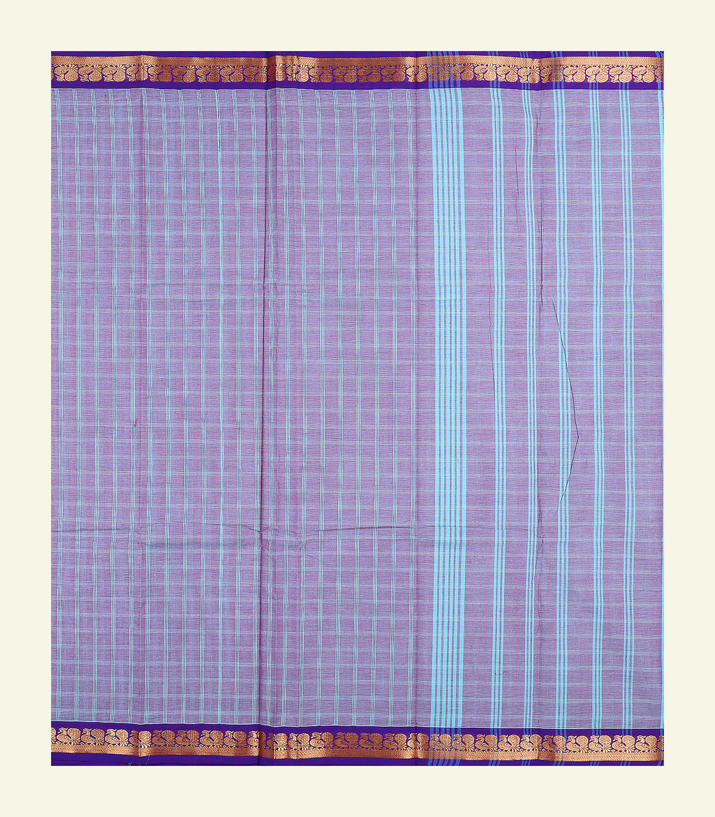 Purple Checkered Cotton Saree