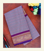 Purple Checkered Cotton Saree