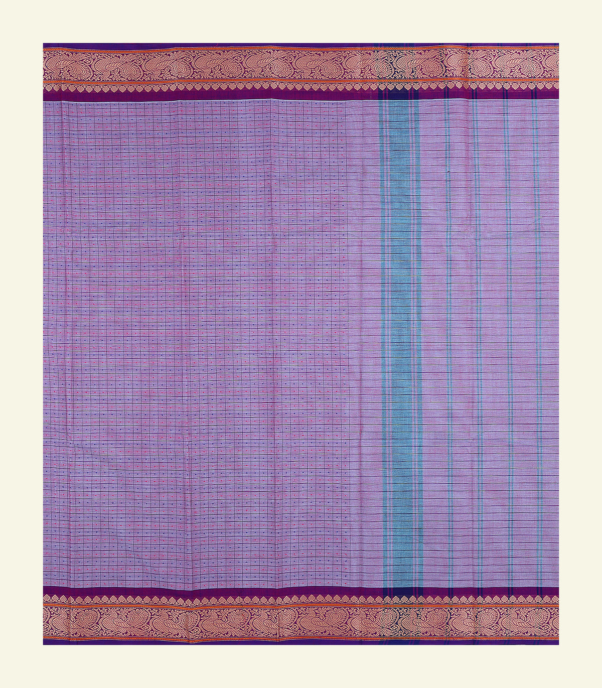 Purple Checkered Cotton Saree