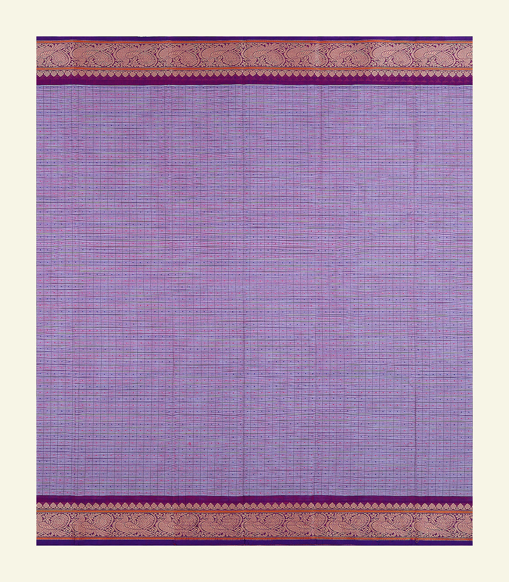Purple Checkered Cotton Saree