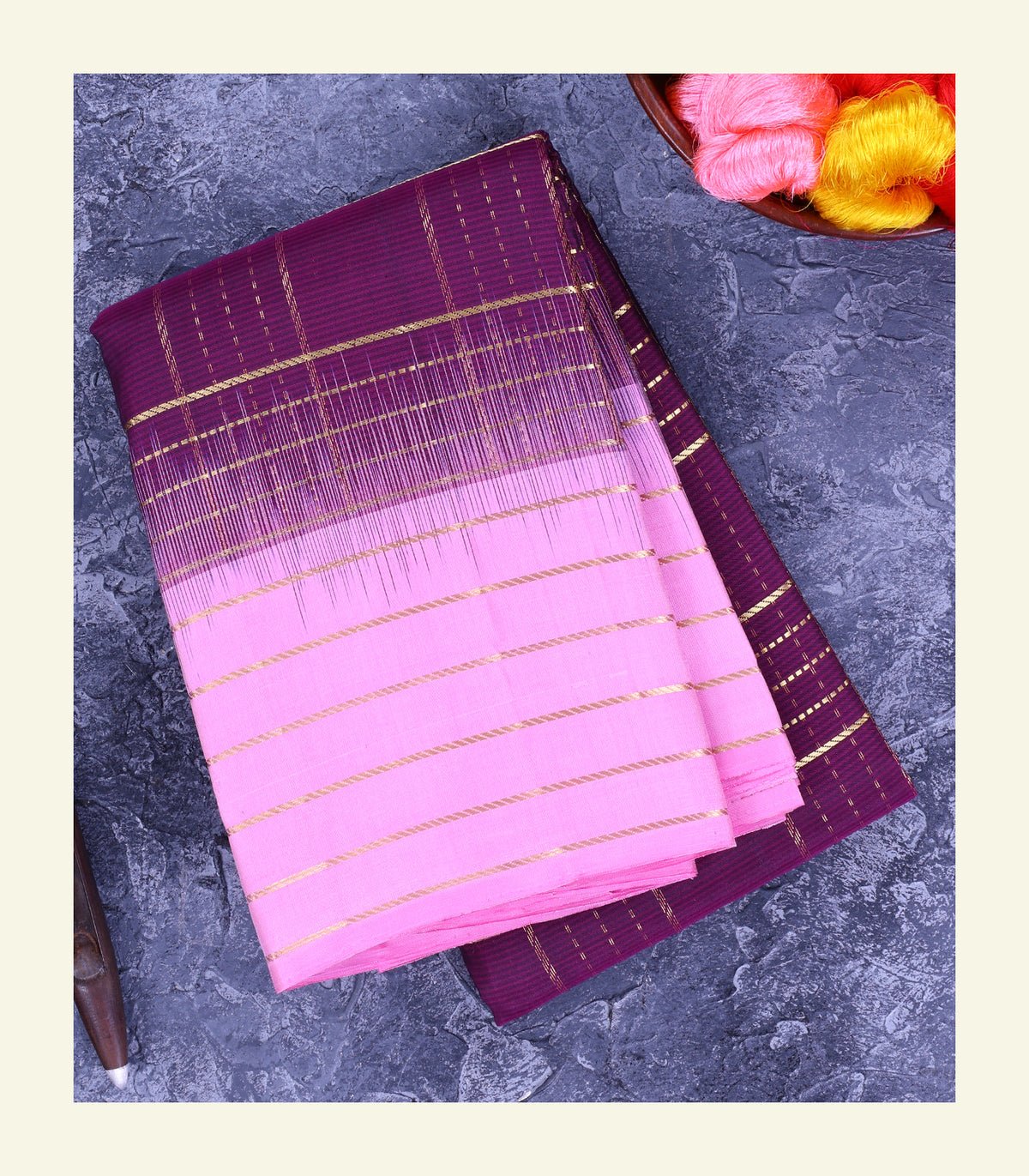 Purple Checkered Silk Saree