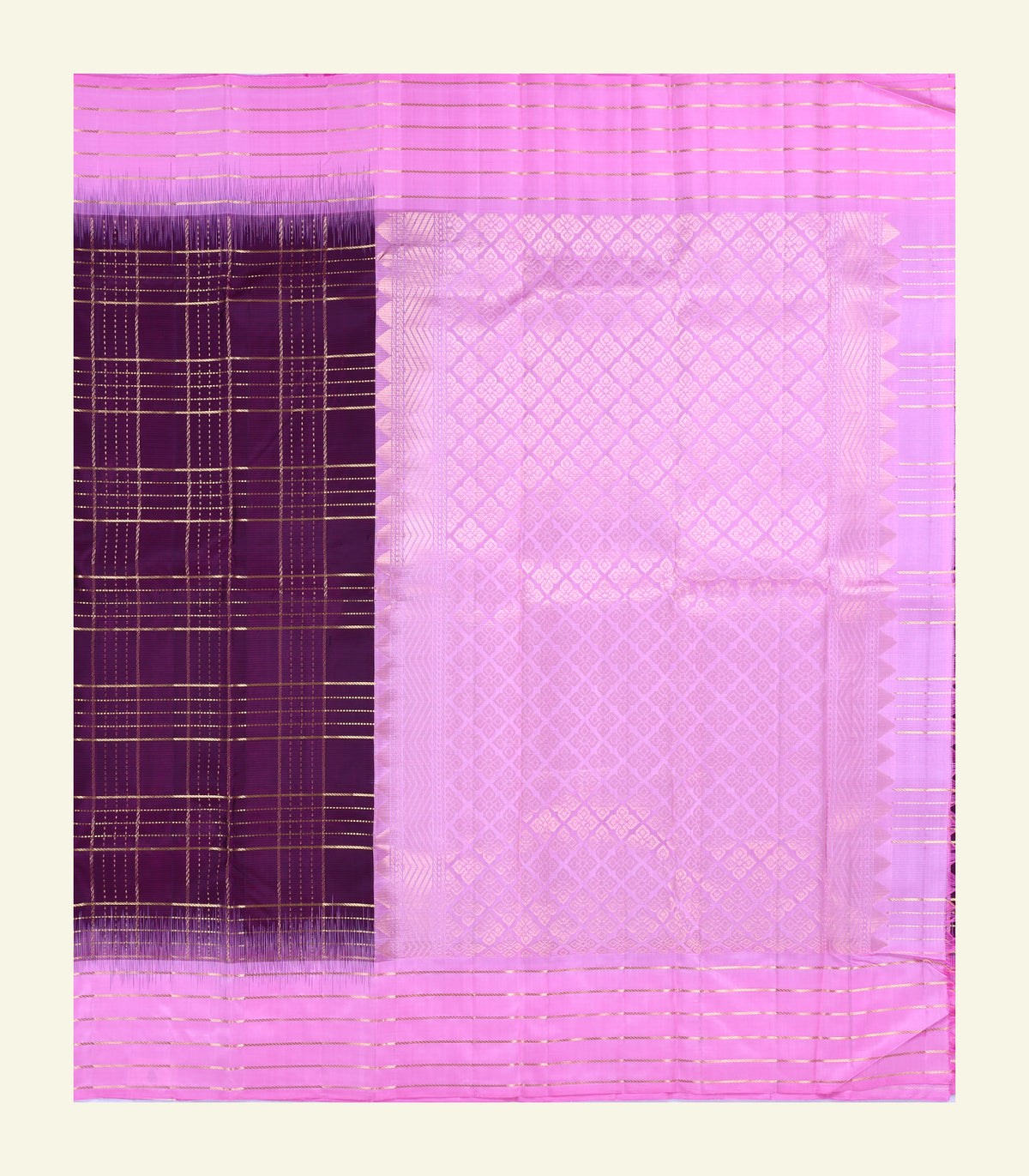 Purple Checkered Silk Saree