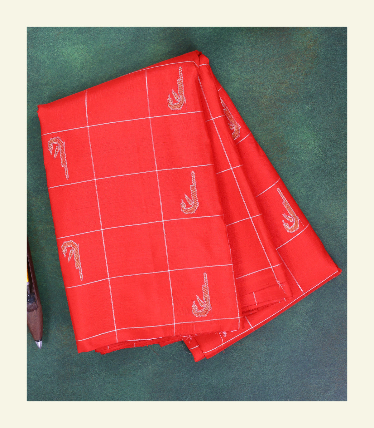 Red Checkered Handloom Silk Saree