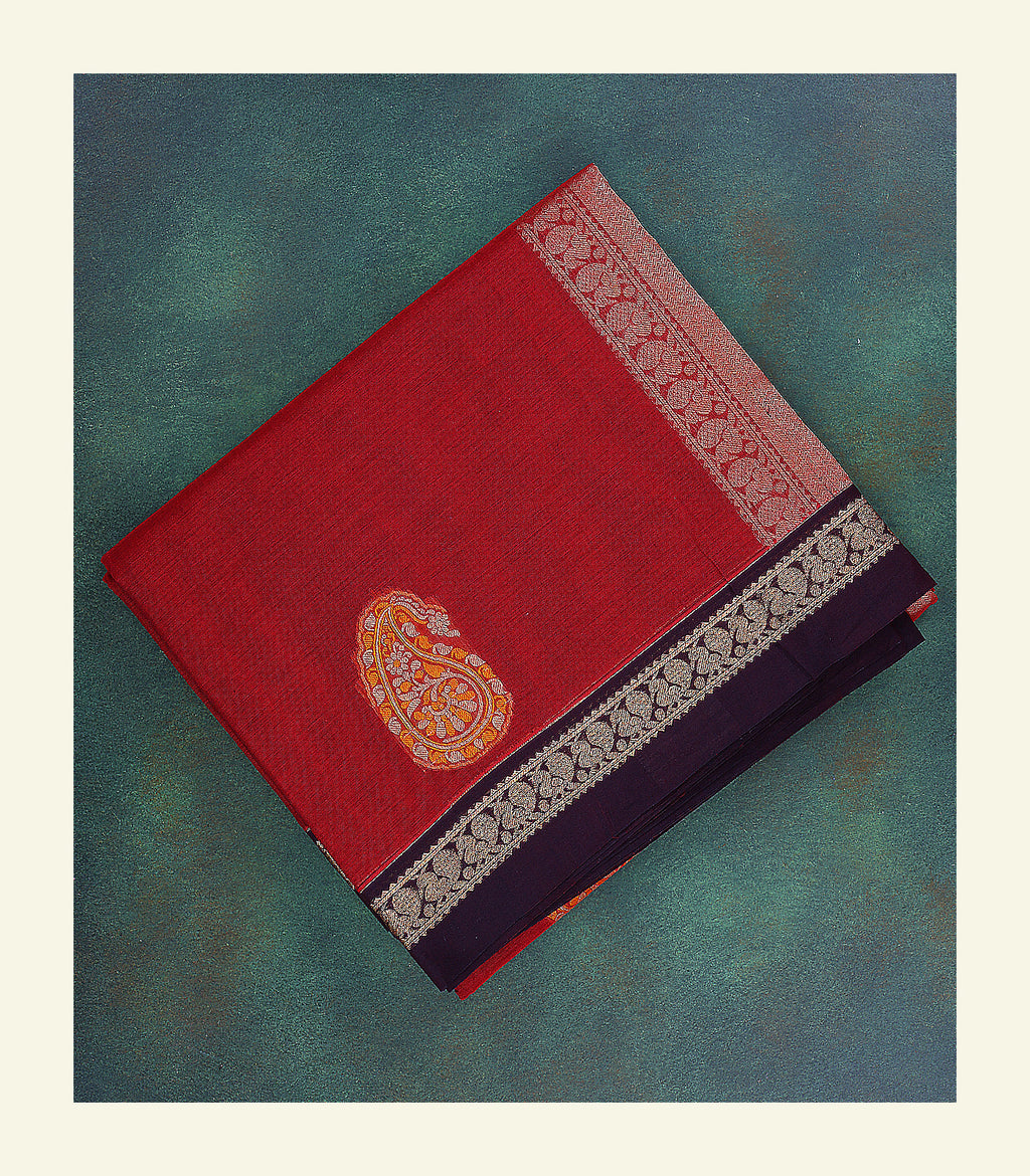 Red Paisley Cotton Saree