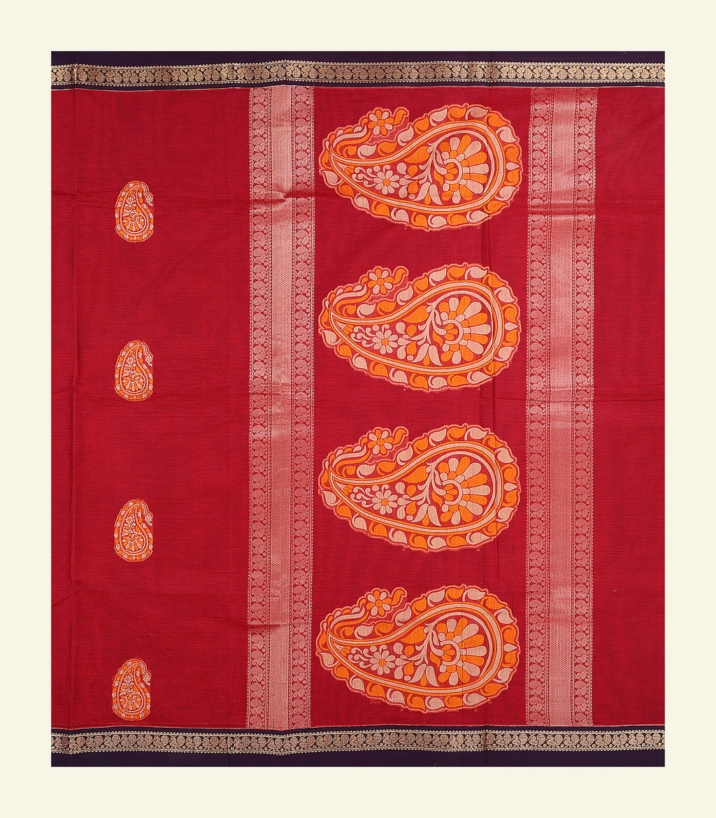 Red Paisley Cotton Saree