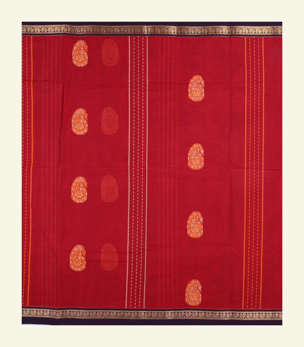 Red Paisley Cotton Saree