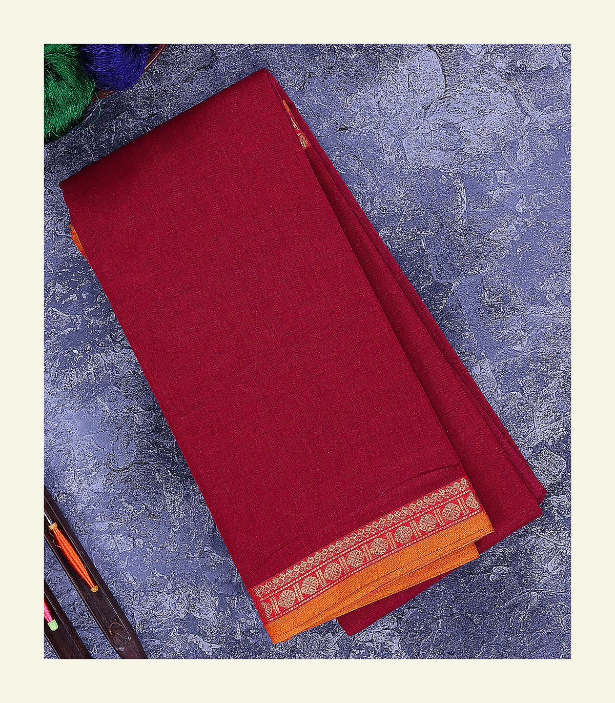 Red Plain Cotton Saree
