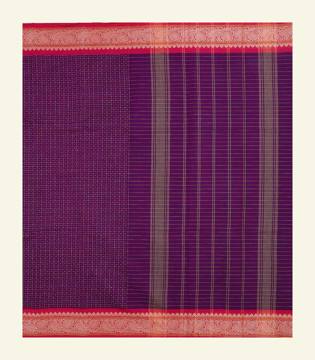 Purple Checkered Cotton Saree