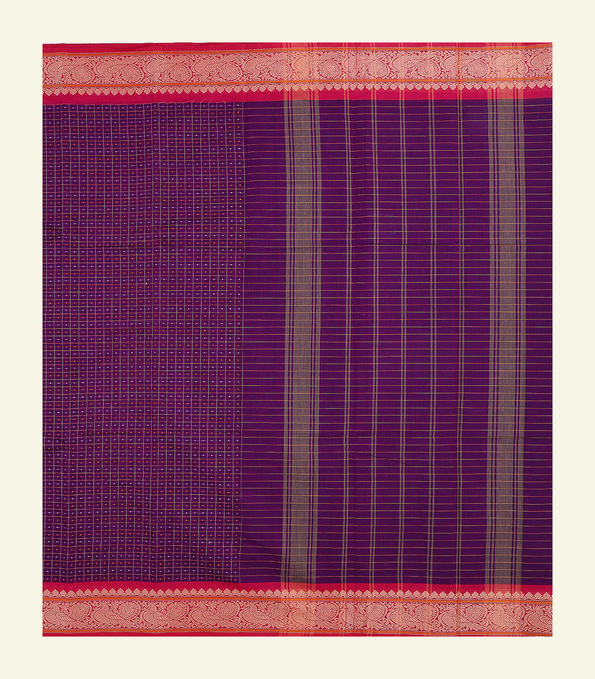 Purple Checkered Cotton Saree