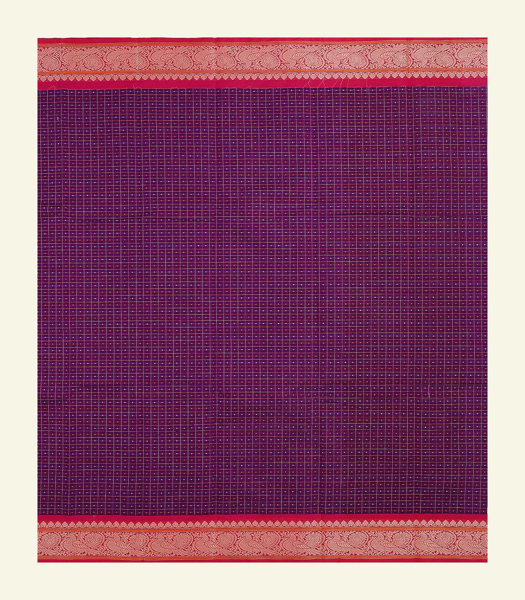Purple Checkered Cotton Saree