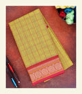 Yellow Checkered Cotton Saree