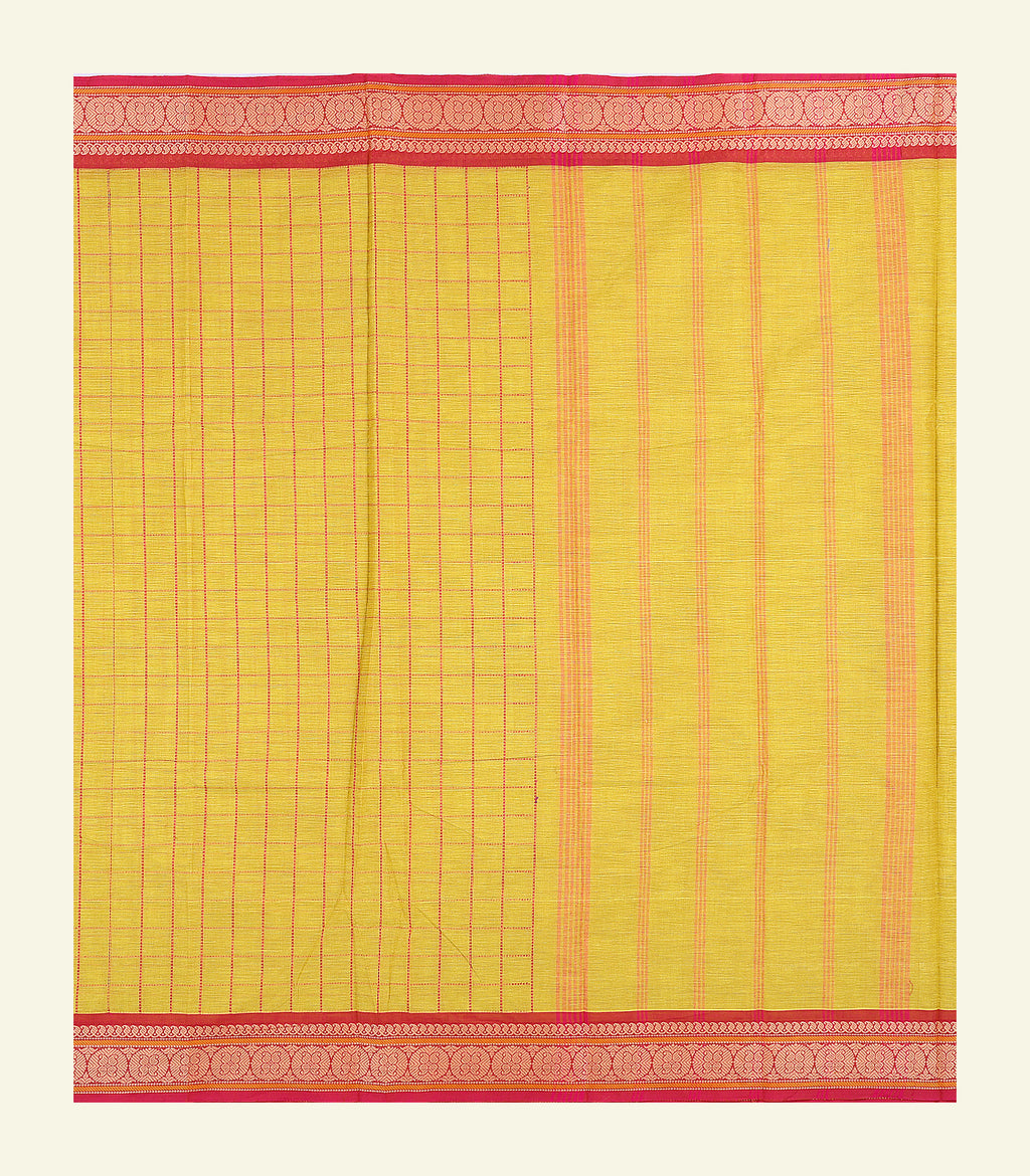 Yellow Checkered Cotton Saree