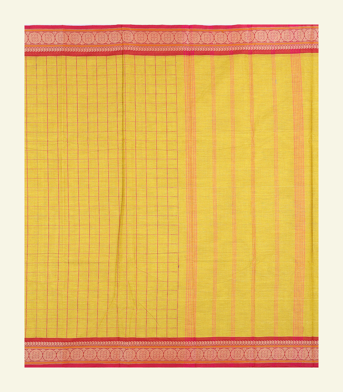 Yellow Checkered Cotton Saree