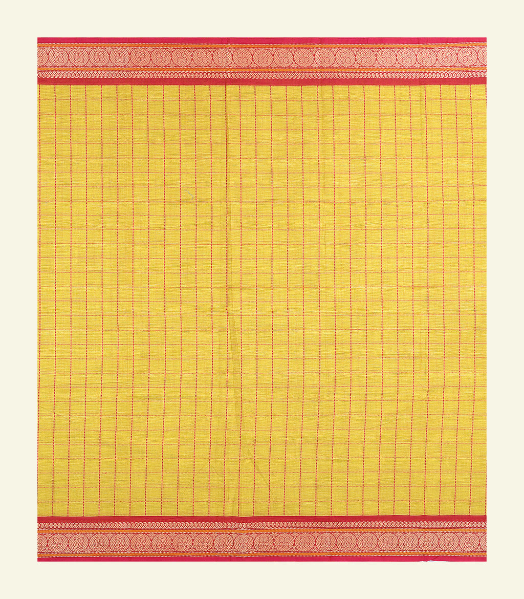 Yellow Checkered Cotton Saree