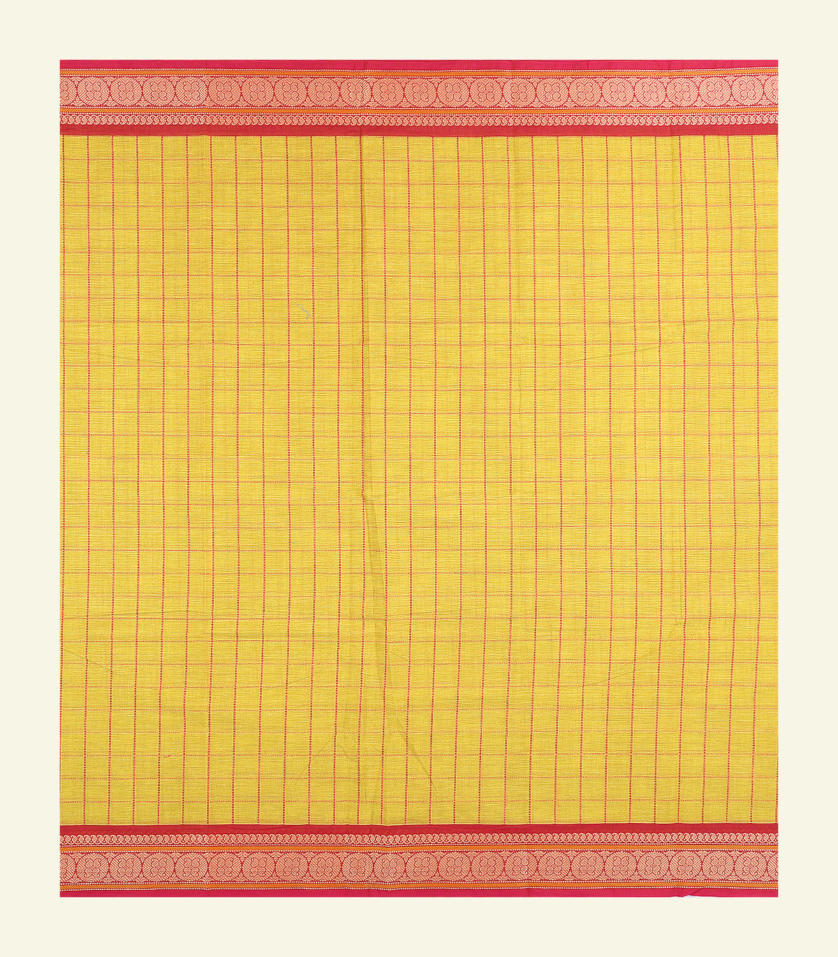 Yellow Checkered Cotton Saree