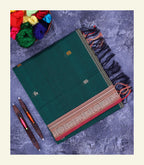 Bottle Green Handloom Cotton Saree