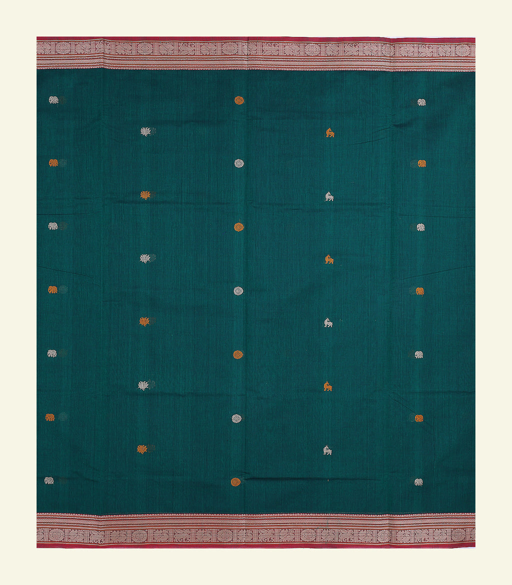 Bottle Green Handloom Cotton Saree