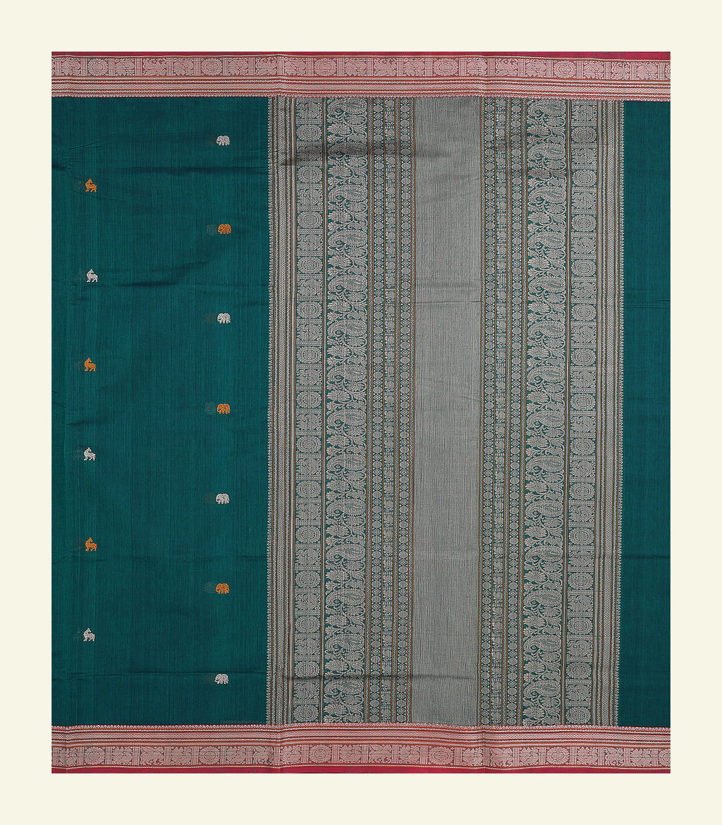 Bottle Green Handloom Cotton Saree