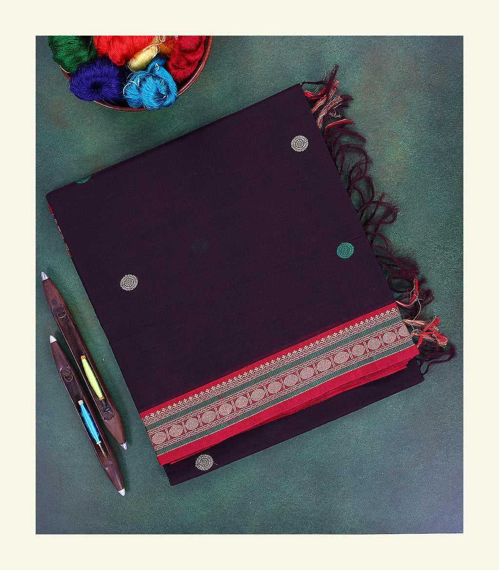 Dark Purple Handloom Cotton Saree